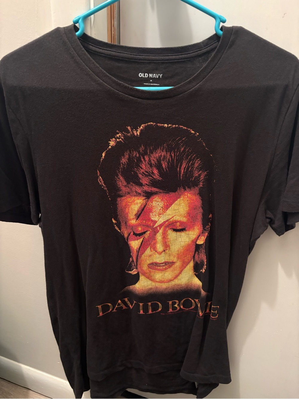Old Navy Black Graphic David Bowie Tee with Orange/Red Print
